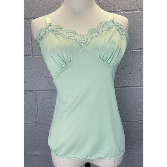 Vintage Nylon Camisole Lace Trim Small Hand Dyed Upcycled Lime Cream - Picture 6 of 8